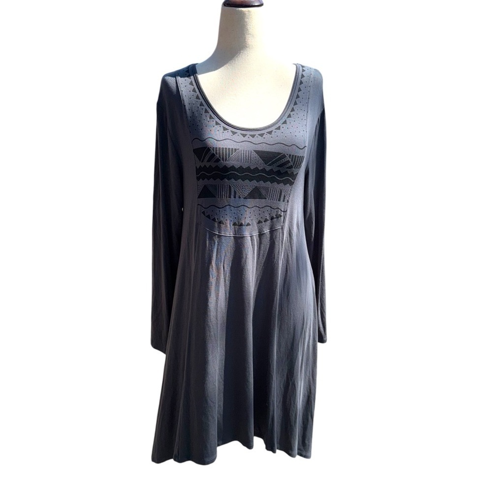 GUDRUN SJODEN Gray Abstract Lagenlook Long Sleeve Blouson Midi Dress Size M - Picture 3 of 14